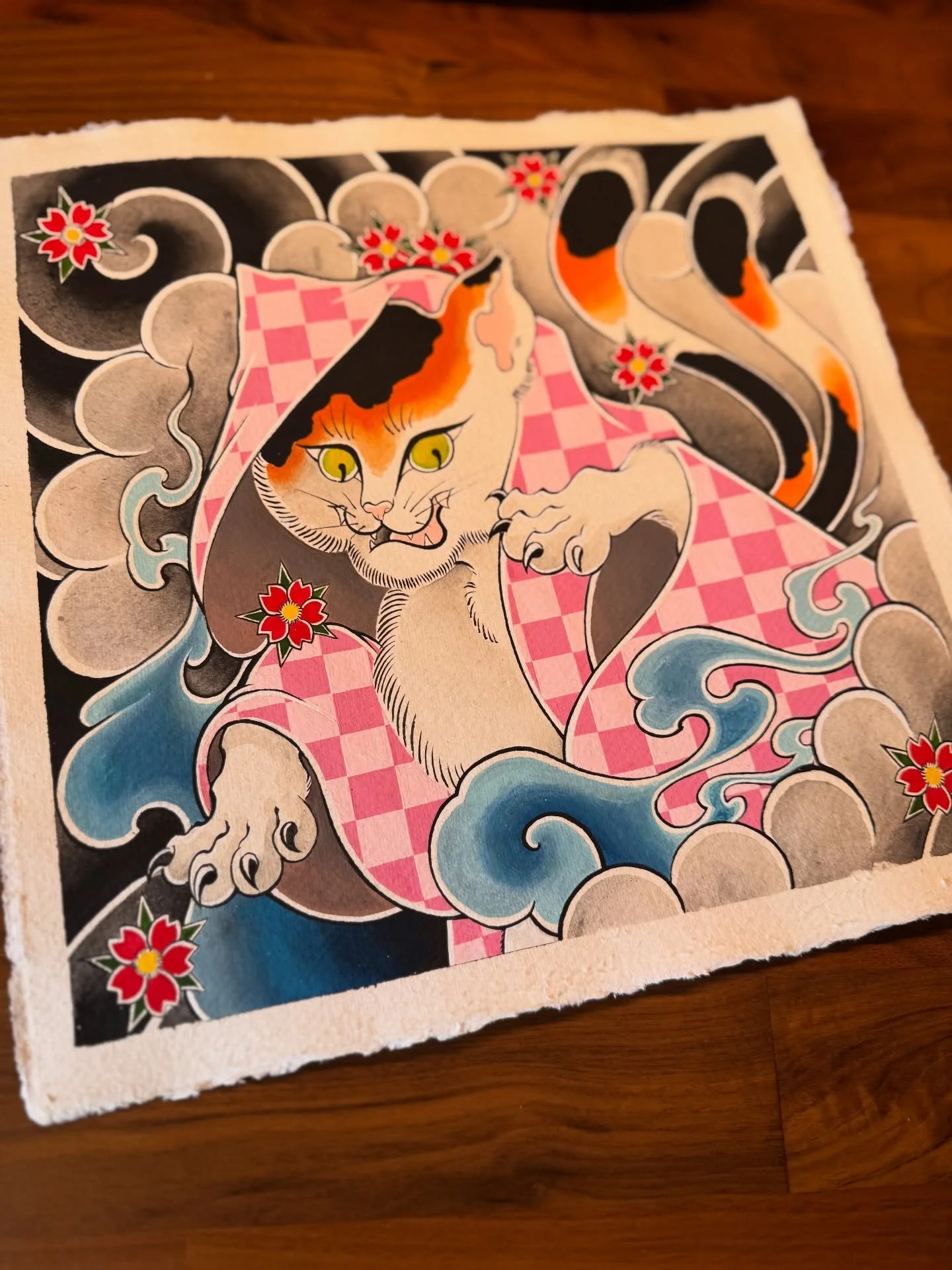 Nekomata on khaki handmade paper #art #artistsoninstagram #artshare #artwork #handmade