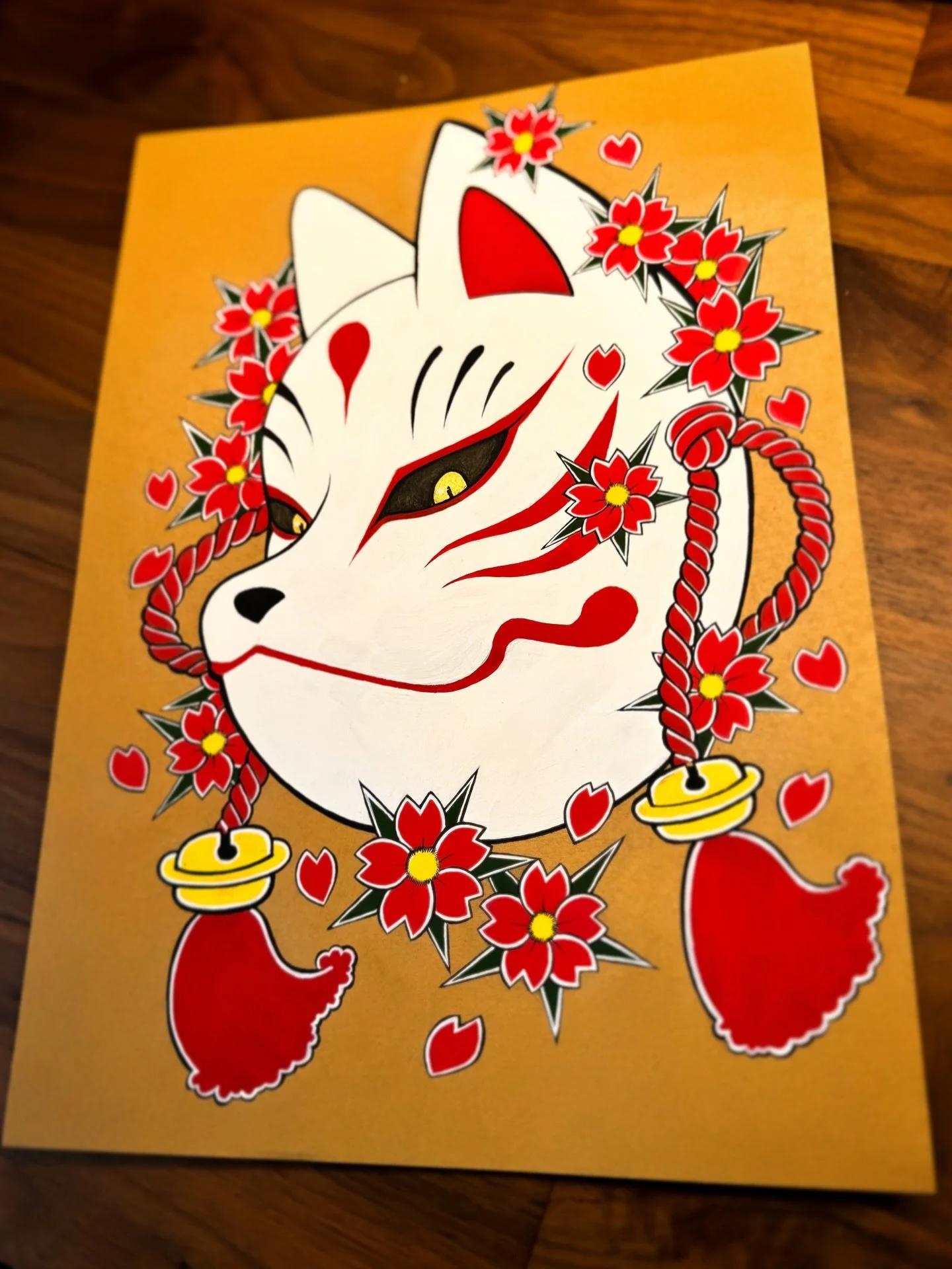 Kitsune mask acrylics gouache on paper 🦊 #painting #artshare #artistsoninstagram #art #artwork