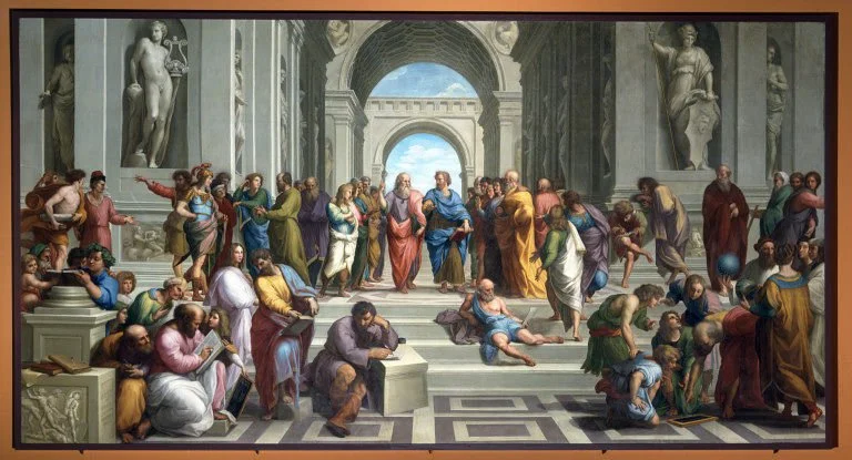 Raphael’s School of Athens with Plato and Aristotle at the center