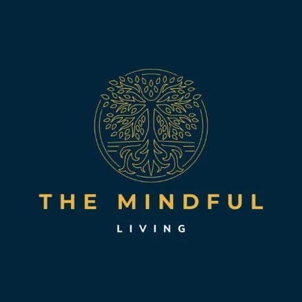 Logo with a stylized tree and the text 'THE MINDFUL LIVING' on a dark blue background.