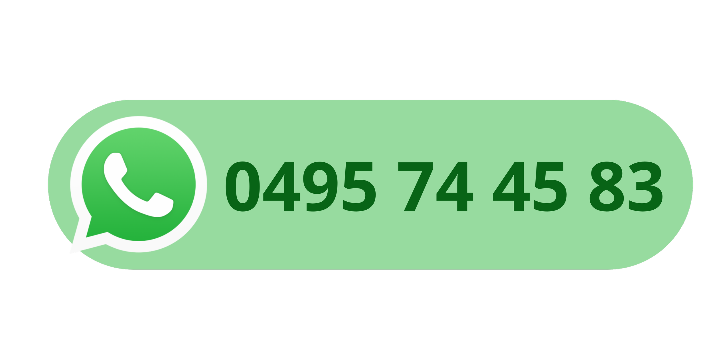 Numéro de téléphone affiché avec le logo WhatsApp sur un fond vert clair.