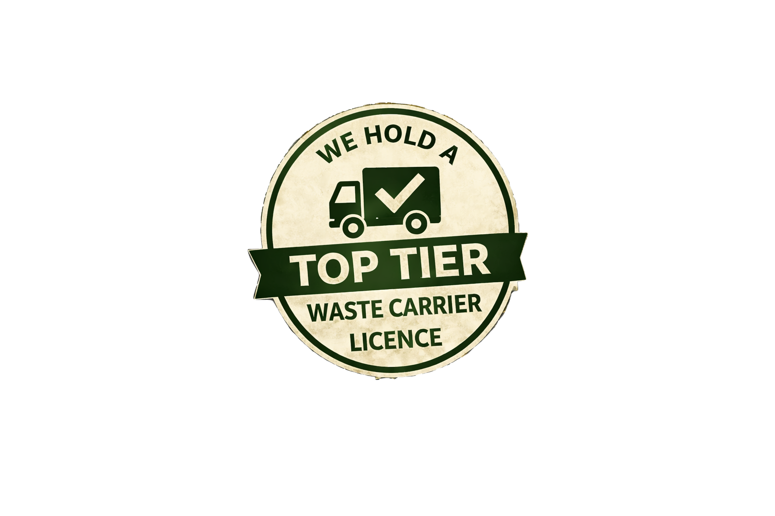 Circular badge indicating a top-tier waste carrier license, with a truck icon and check mark.