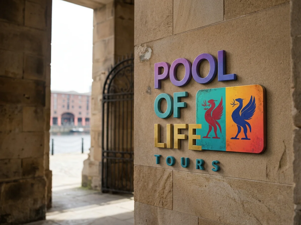 Graphic depicting Pool of Life Tours sign mounted on stone wall