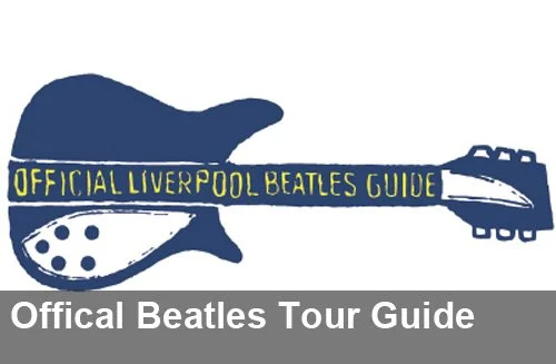 Official Liverpool Beatles Tour Guide badge, with text on a guitar illustration