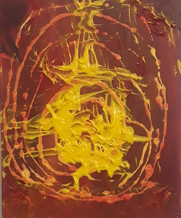 TURMOIL,  2019  | Acrylic on gallery-wrapped canvas with painted edges  | 14” X 11" X 1.5" |  A depiction of internal chaos finding its way to the surface.
