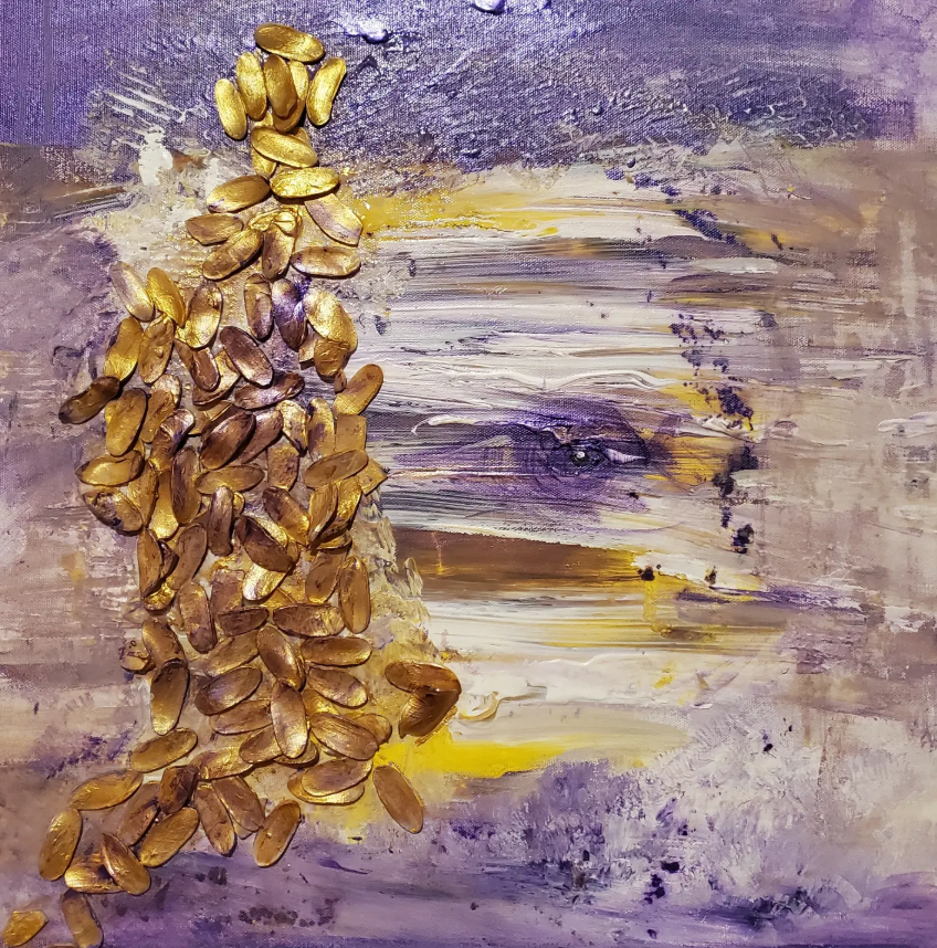THE SILENT OBSERVER, 2022   |  Mixed Media on gallery-wrapped canvas with painted edges |  24” X 20" X 1.5"  |  An exploration of standing still while everything else grows and evolves. 