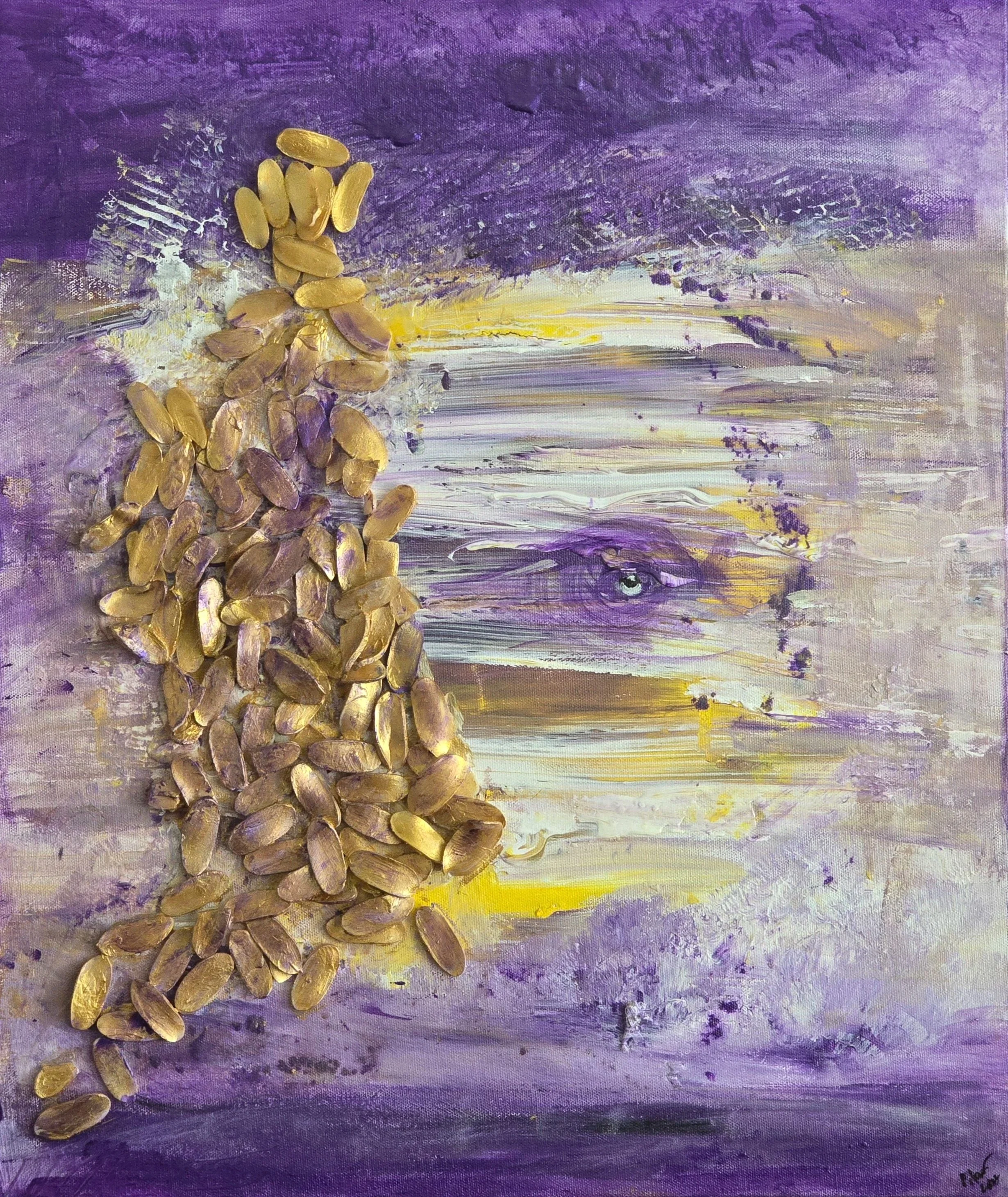 THE SILENT OBSERVER, 2022   |  Mixed Media on gallery-wrapped canvas with painted edges |  24” X 20" X 1.5"  |  An exploration of standing still while everything else grows and evolves. 