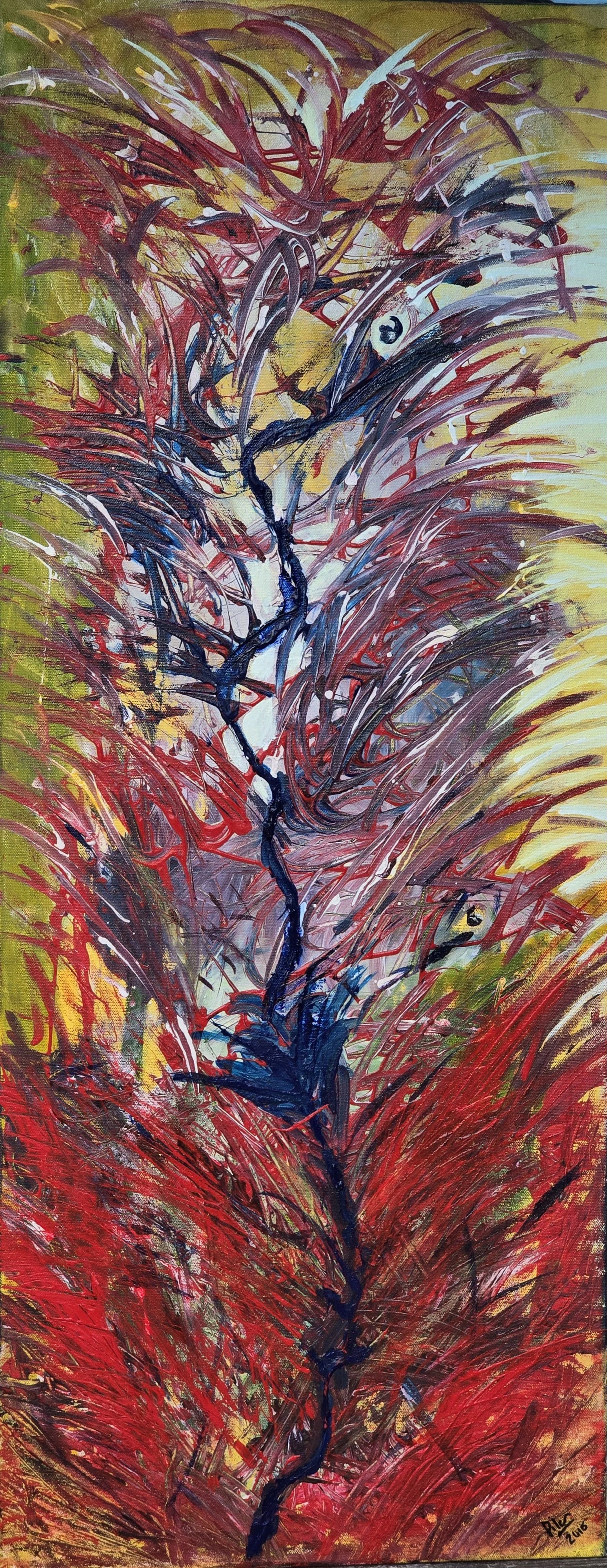 FLIGHT,  2014  | Acrylic on gallery-wrapped canvas with painted edges  | 40” X 16" X 1.5" |   A depiction of the internal transition of leaving heavy weights behind.