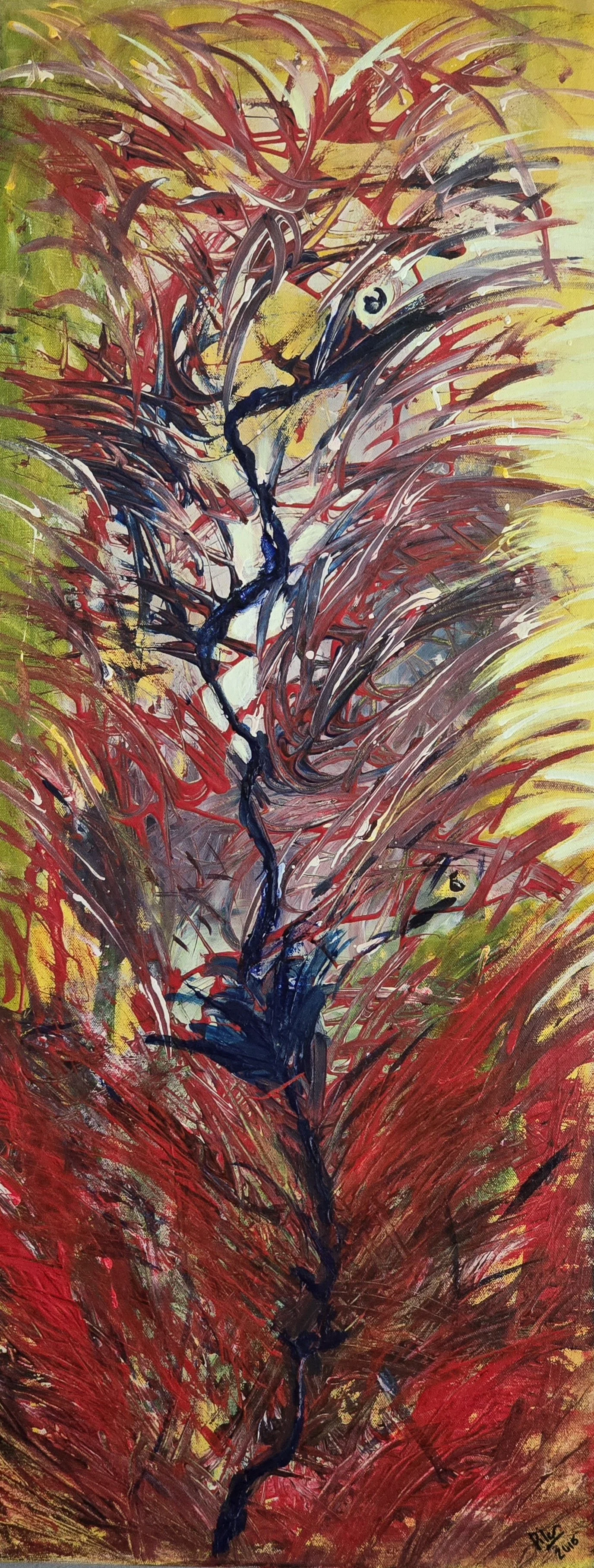FLIGHT,  2014  | Acrylic on gallery-wrapped canvas with painted edges  | 40” X 16" X 1.5" |   A depiction of the internal transition of leaving heavy weights behind.