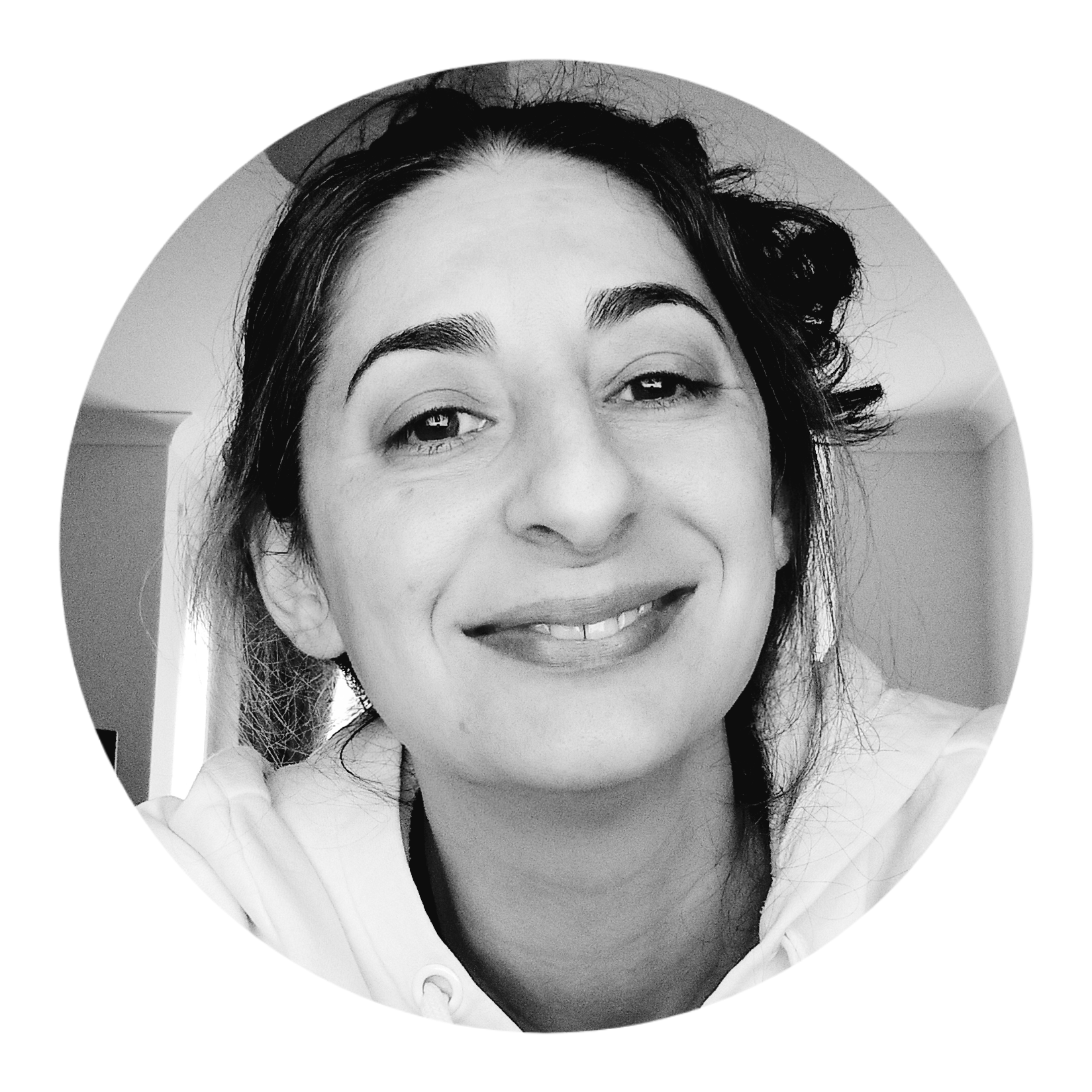 The scientist who will provide tutoring in a black and white photo inside a circle frame.