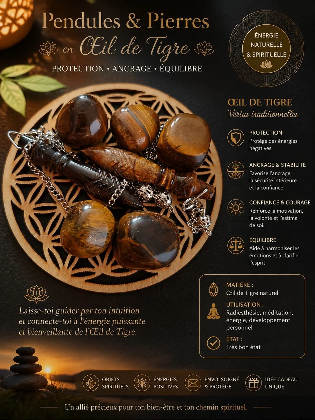 Pendule Énergétique en Œil de Tigre