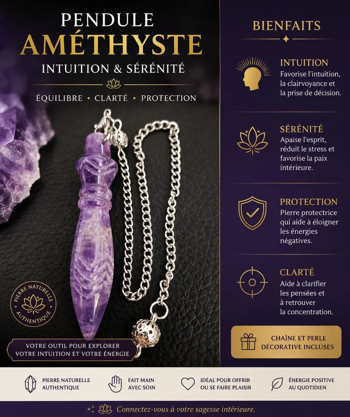 Pendule en Améthyste Équilibrant