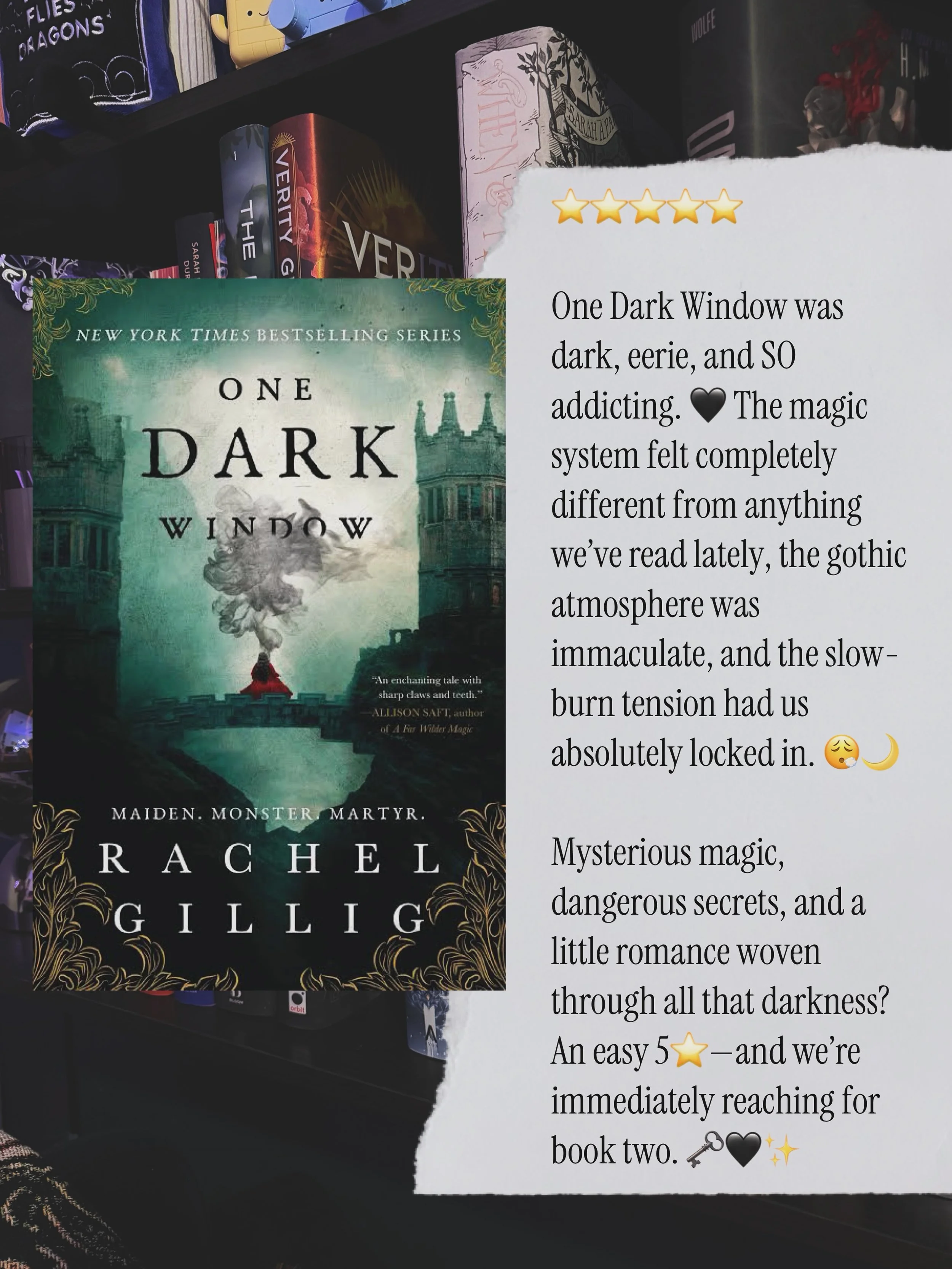 Can we all agree that gothic fantasy just hits DIFFERENT?! 🖤🌙

One Dark Window gave us eerie atmosphere, mysterious magic, dangerous secrets, and slow-burn tension that had us completely locked in. Safe to say we&rsquo;re obsessed&mdash;and immedia