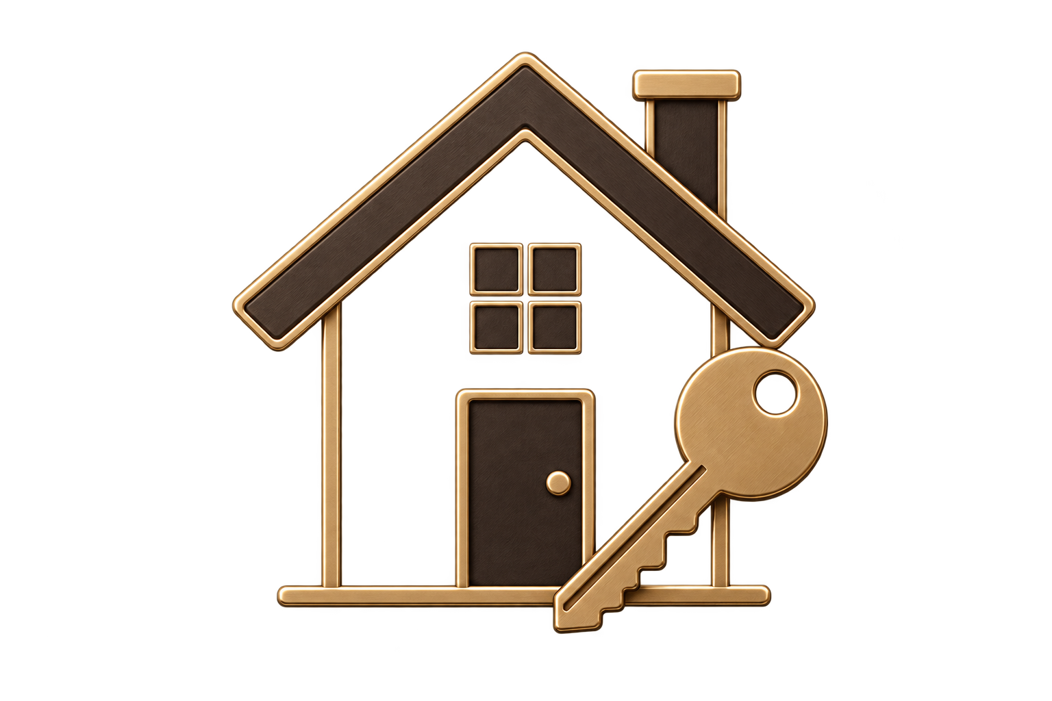 Gold-colored house icon with a key.