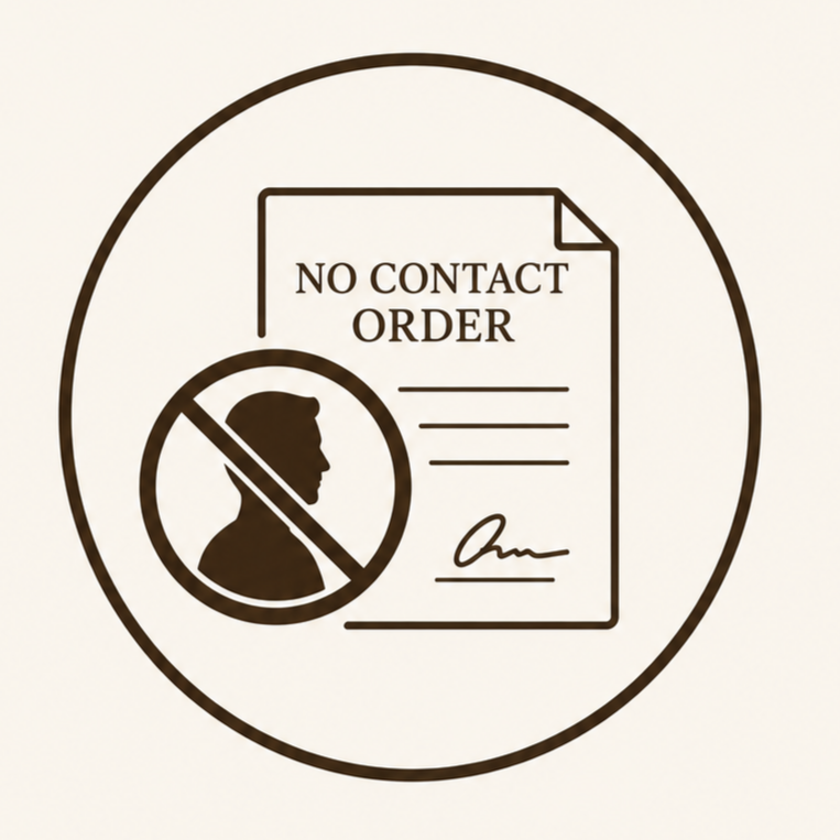 No contact order sign with a silhouette of a person with a prohibition symbol over it.