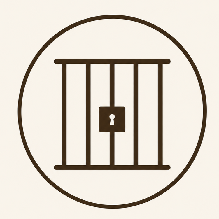 Illustration of jail bars with a lock, inside a circle.