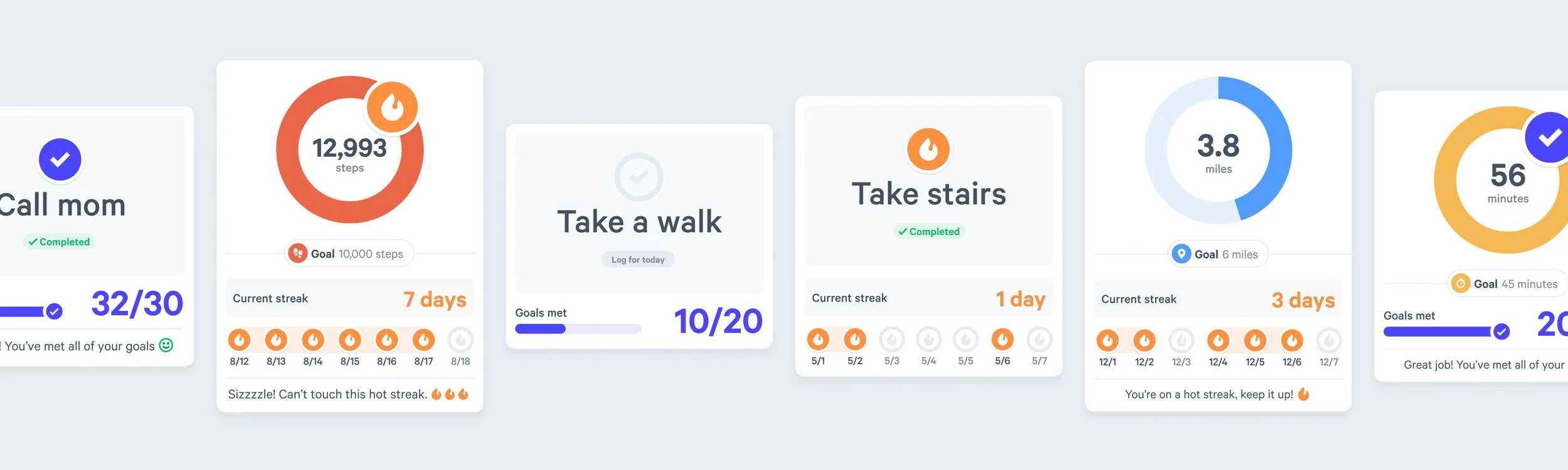 Streak and Stick to It challenge cards
