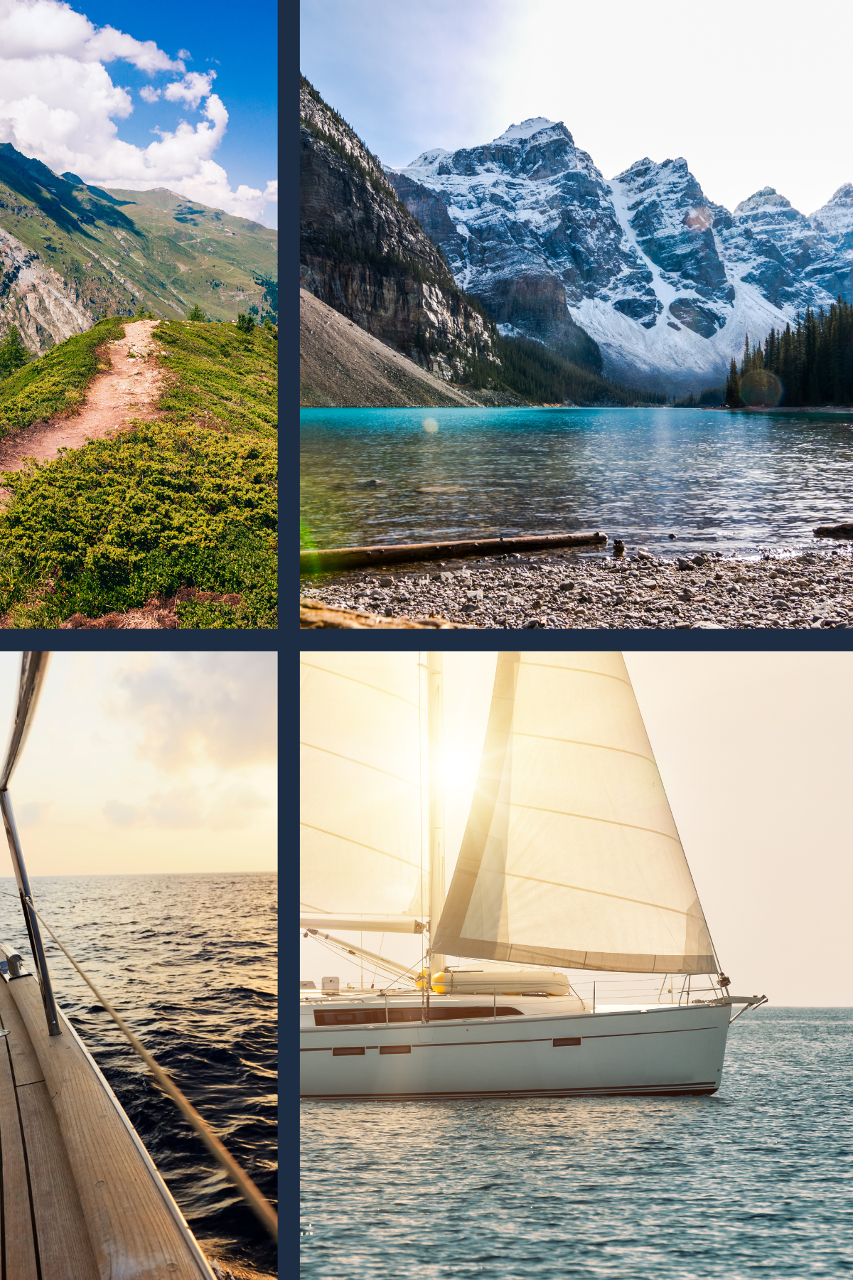 Hiking, sailing, mountains, sailboat