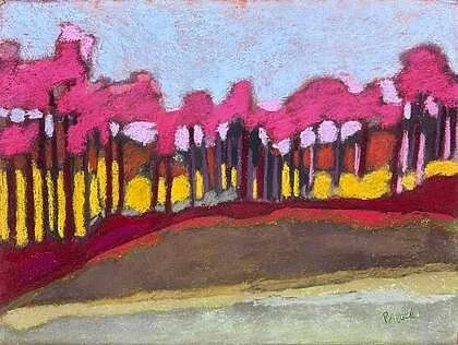 Amy E. Pollack, Pink Trees · Soft pastel on watercolor paper, 19 × 26 in. · $3,200