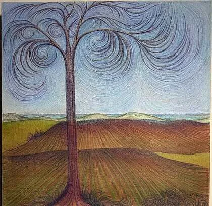 Pamela B. Topham, Tree on Hedges Lane · Caran d’Ache crayon over acrylic, 24 × 24 in. · $2,500