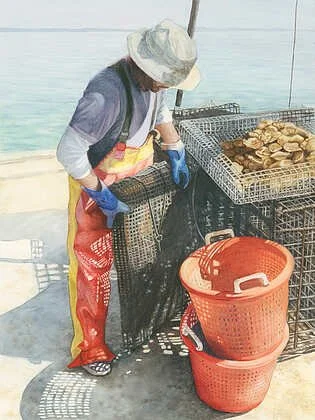 Madeline Daversa, Oyster Man · Watercolor on paper, 20 × 16 in. · $2,100