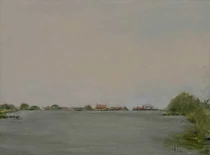 Ann Lombardo, Agawam Means Marsh · Oil on primed linen on aluminum, 9 × 12 in. · $1,200