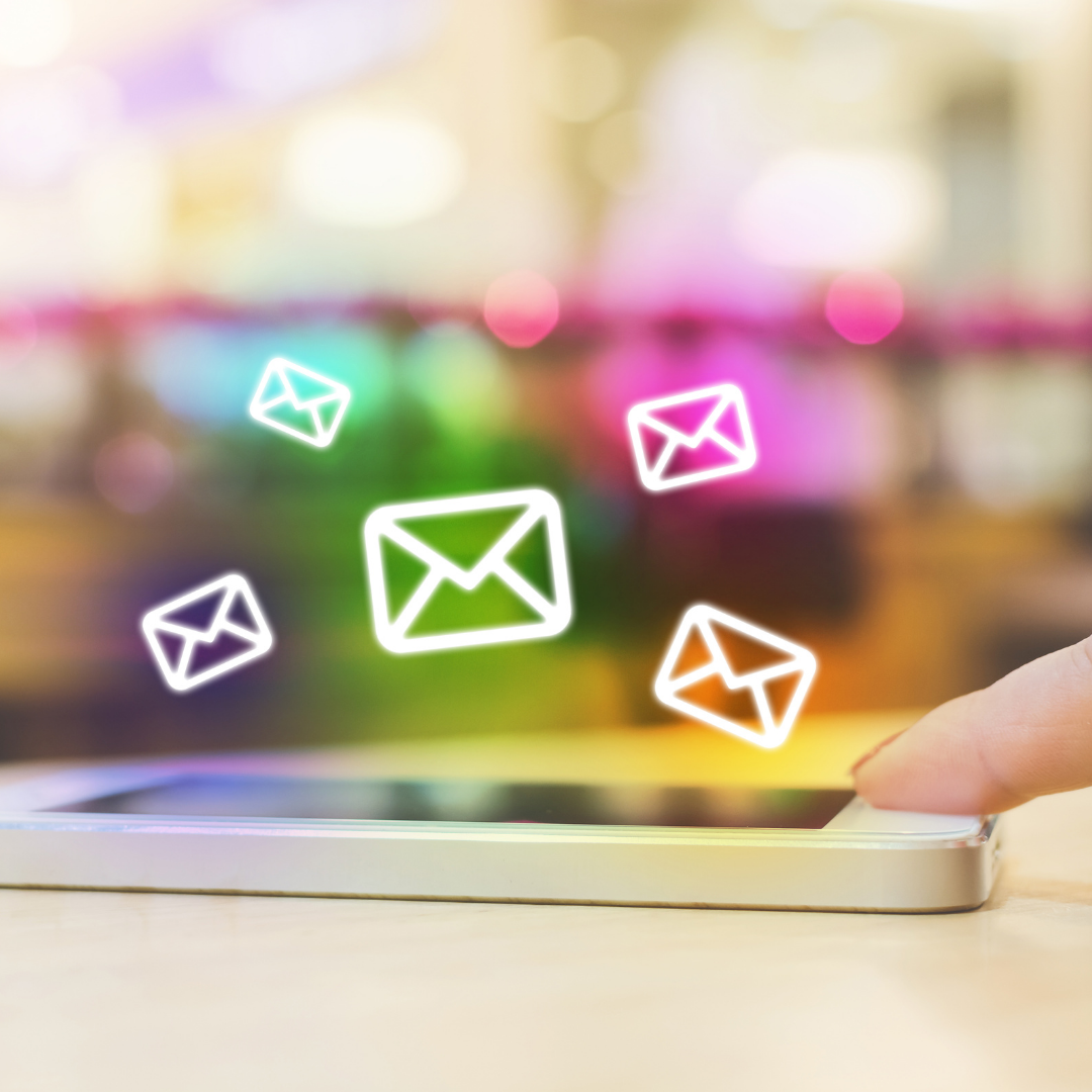 Email icons coming from a mobile phone for emarketing strategy