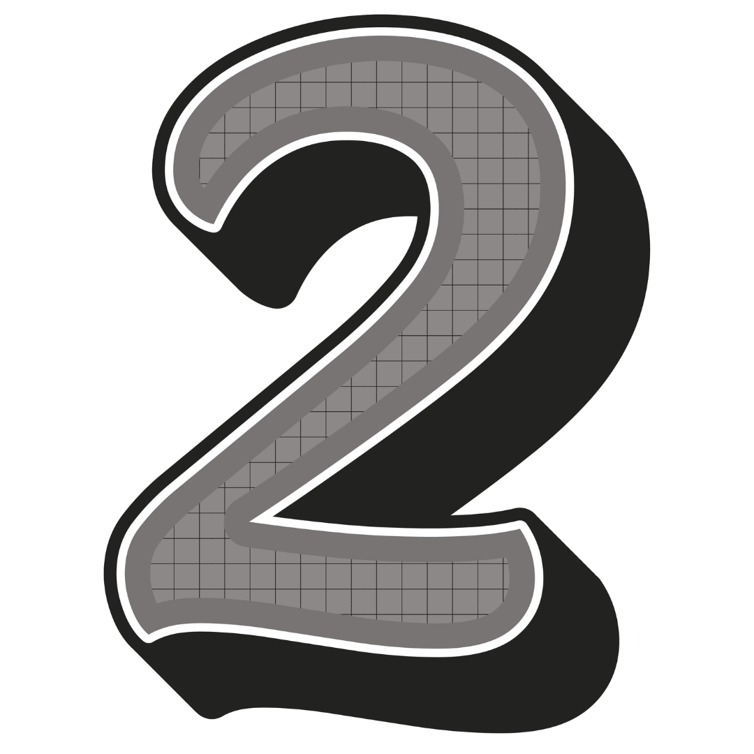 Stylized number 2 with a three-dimensional appearance in black, white, and gray, with a grid pattern inside the number, set against a white background.