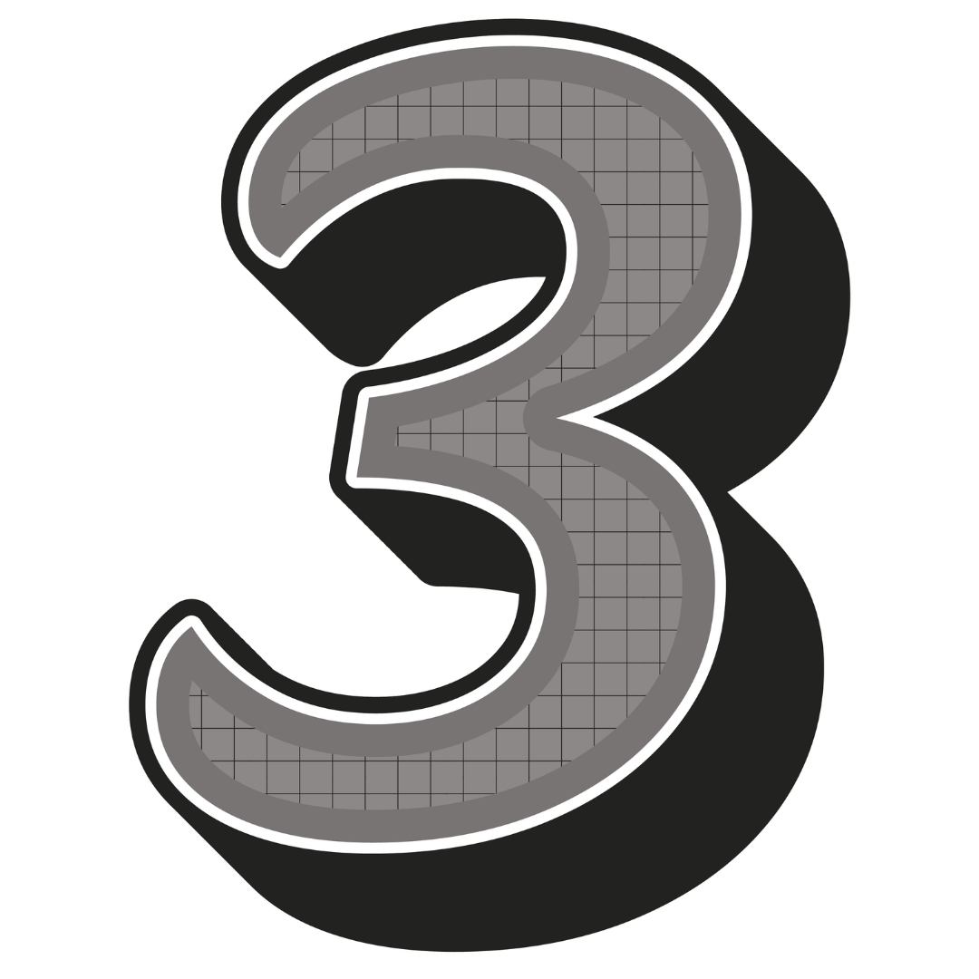 Black number 3 with a white outline and a gray interior, shadowed background.