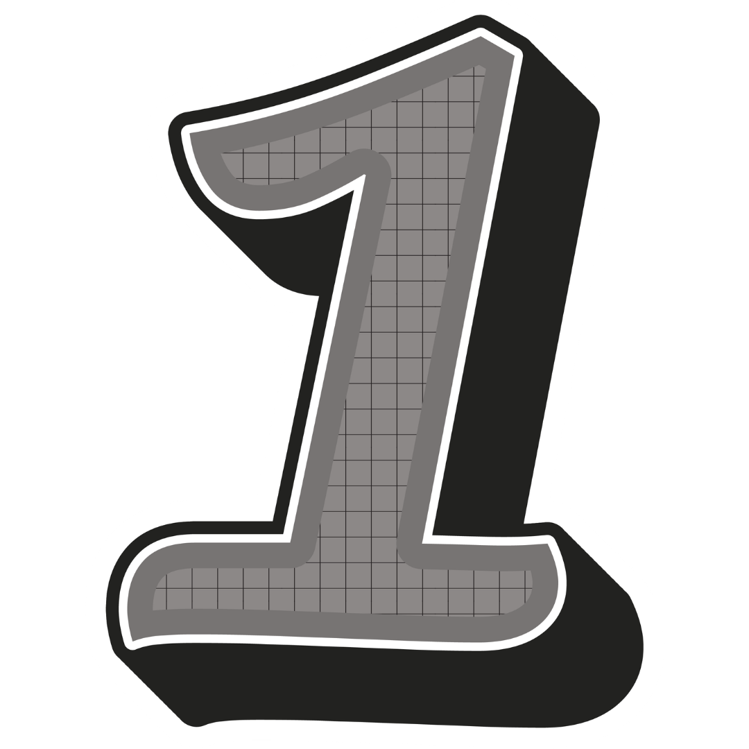 Black, gray, and white number one symbol with a grid pattern and a bold outline.