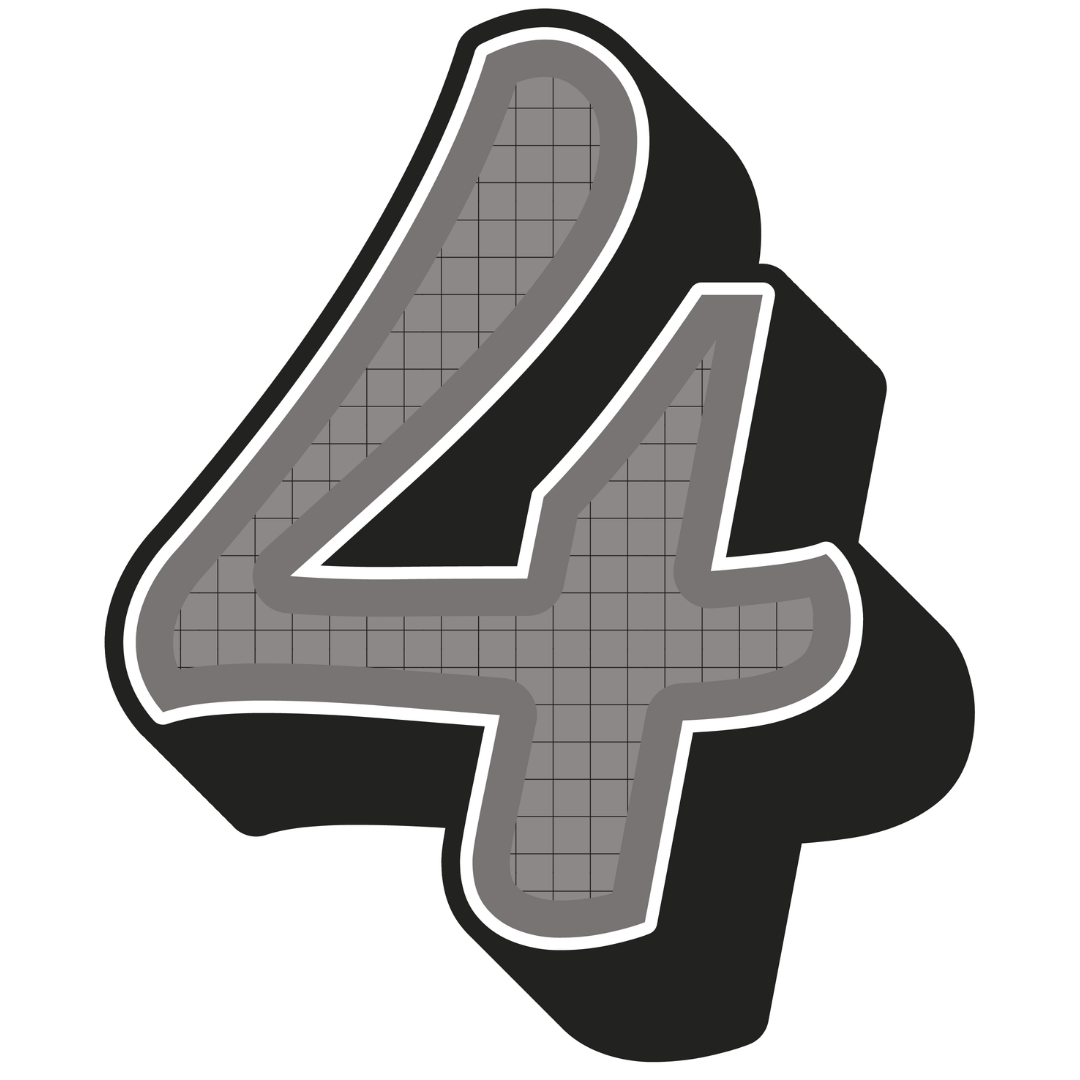 Number four sign with black, white, and gray colors and a shadow effect.