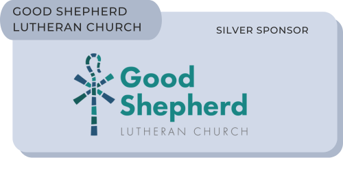 A promotional graphic for Good Shepherd Lutheran Church featuring the church's name, a logo with a sheep and staff, and mentions of Silver Sponsor and the church's name.