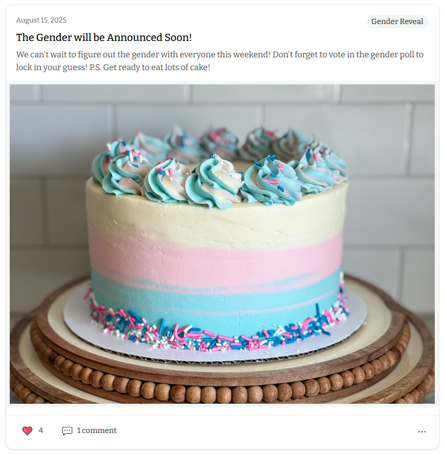 Pastel-colored birthday cake with blue, pink, and white frosting and sprinkles, on wooden cake stands.