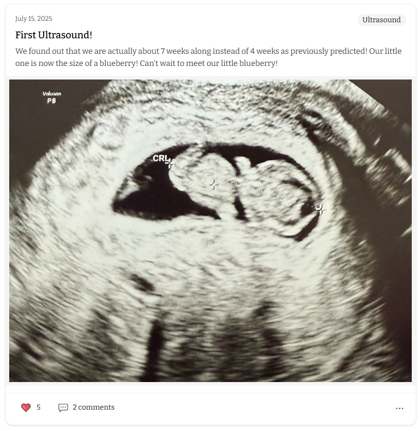Ultrasound image showing a developing fetus inside the womb.