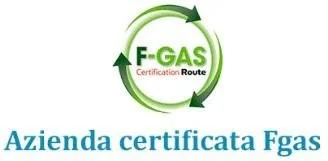 Logo con scritta F-GAS Certification Route e azienda certificata Fgas