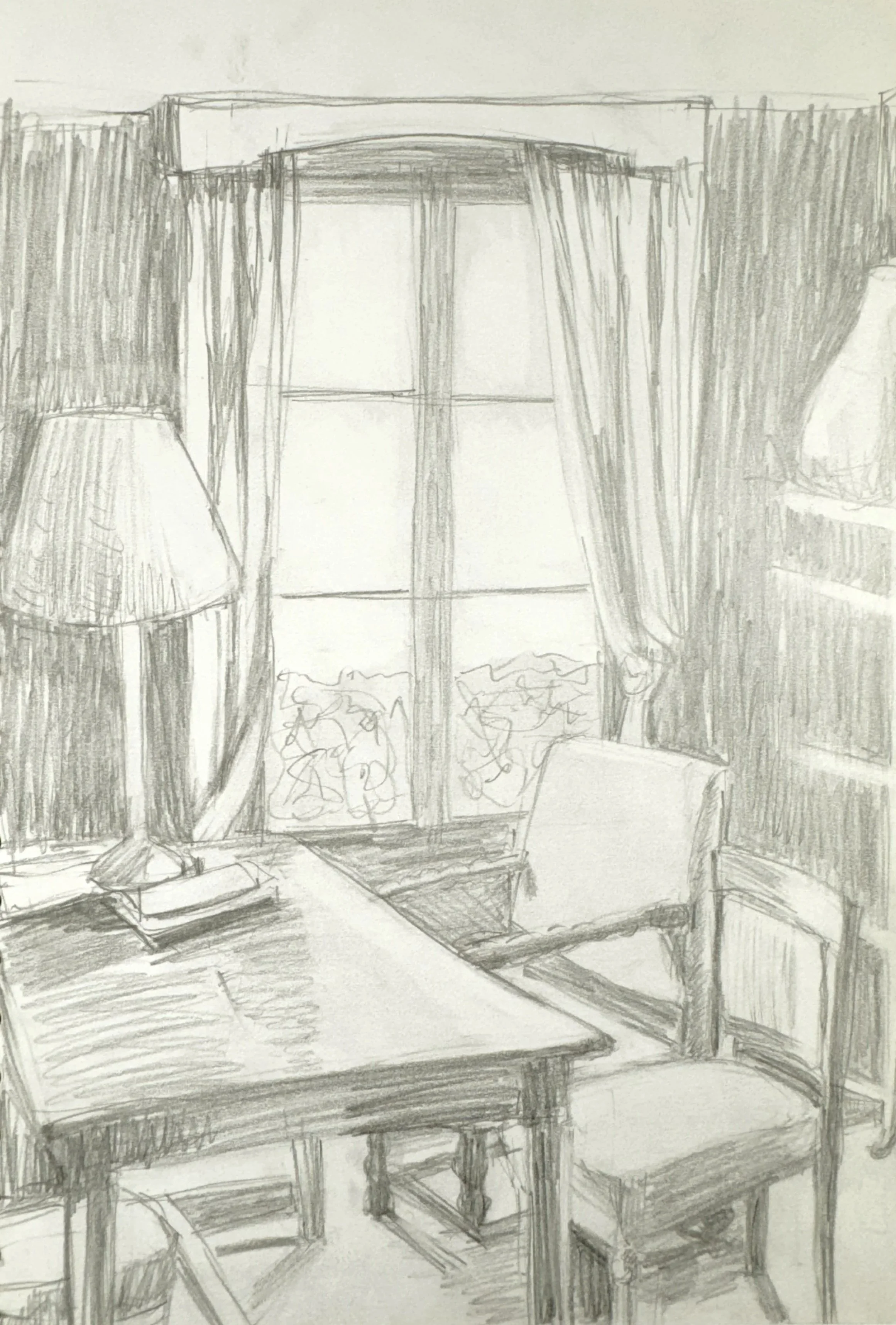 DESK BY WINDOW, 11.75 x 8 inches, pencil on paper