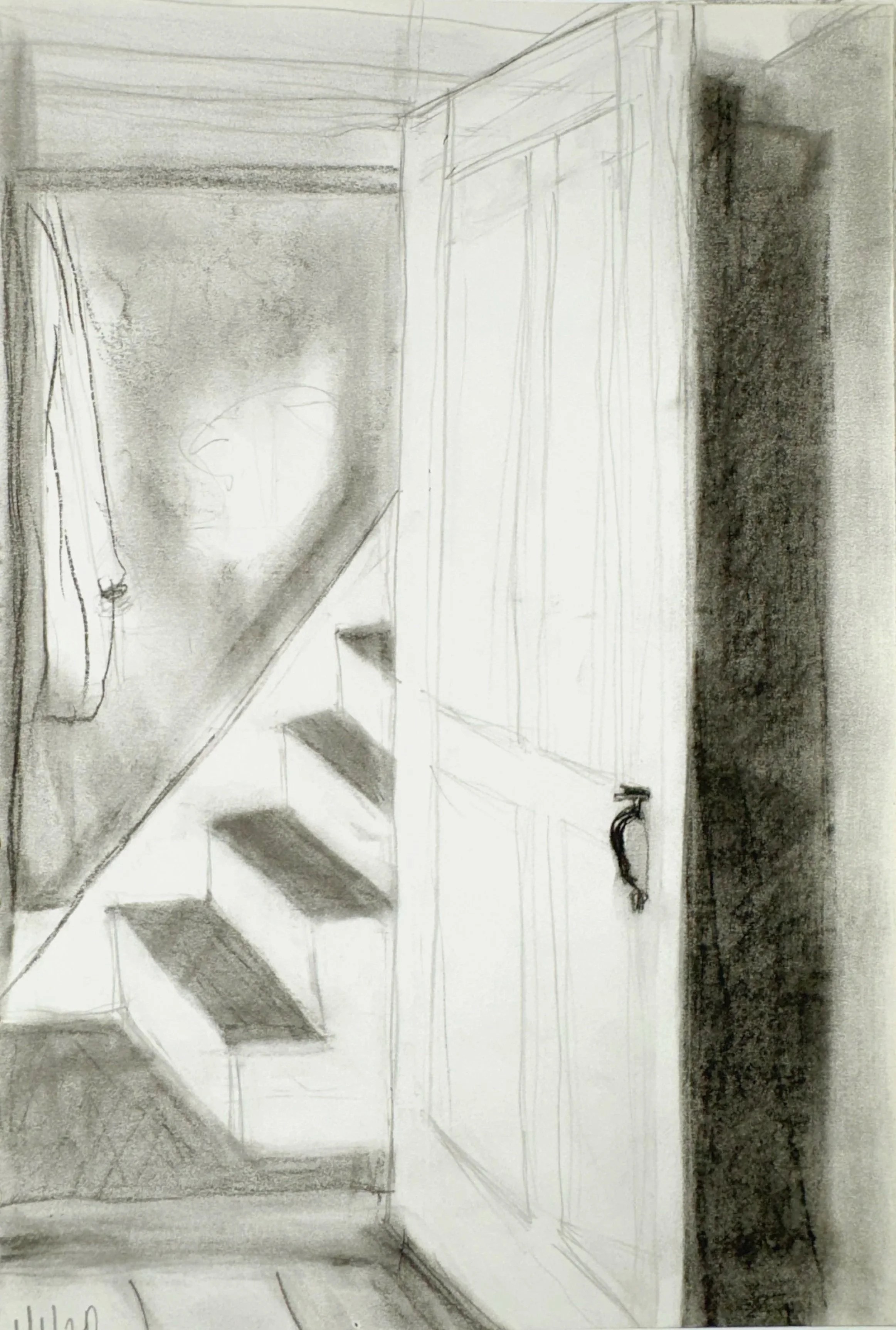 DOOR TO STAIRS, 11.75 x 8 inches, charcoal on paper
