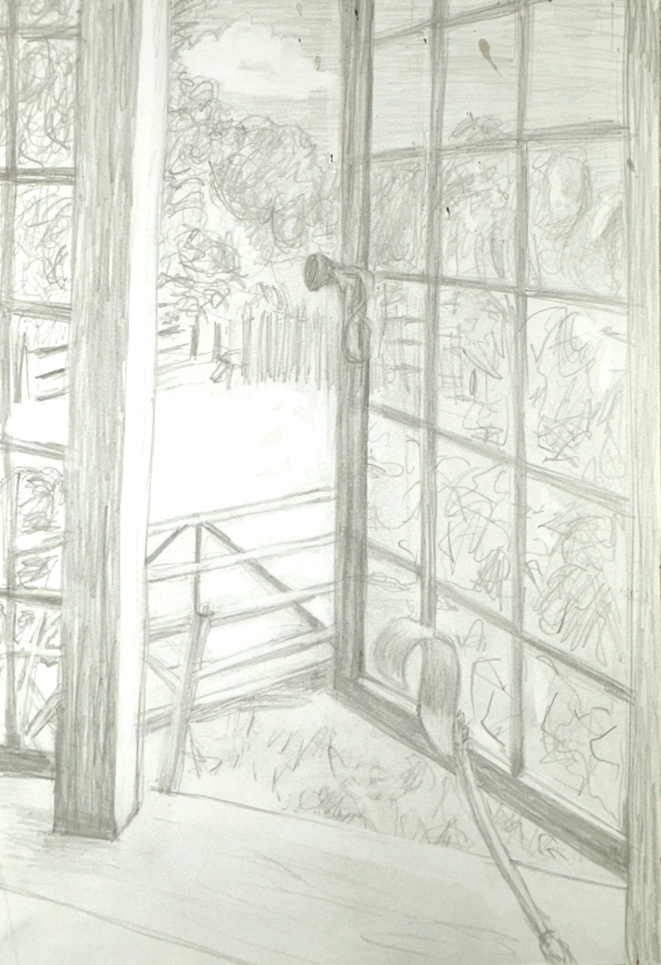 WINDOW TO A GARDEN, 11.75 x 8 inches, pencil on paper