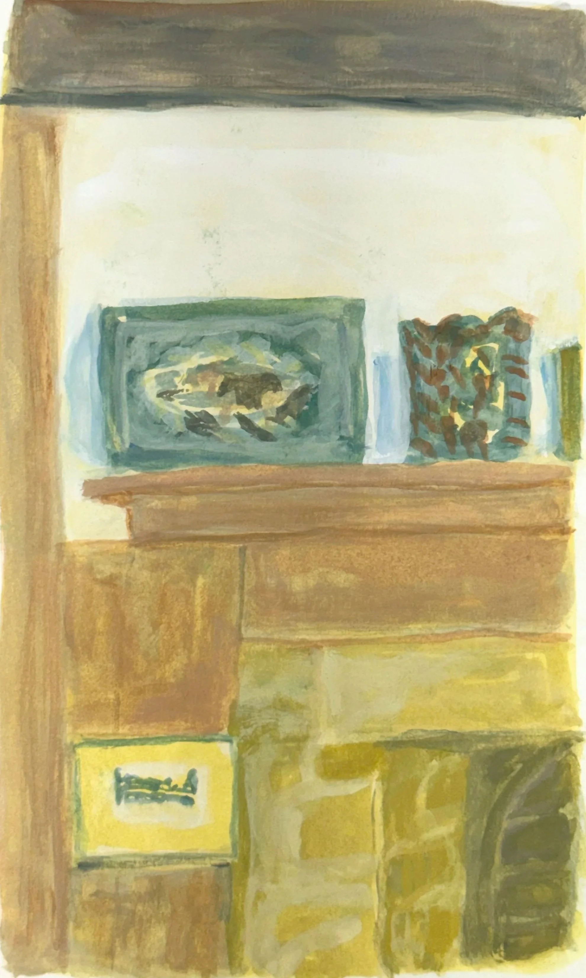 FIREPLACE MANTEL, 9 x 6 inches, gouache on Fabriano paper