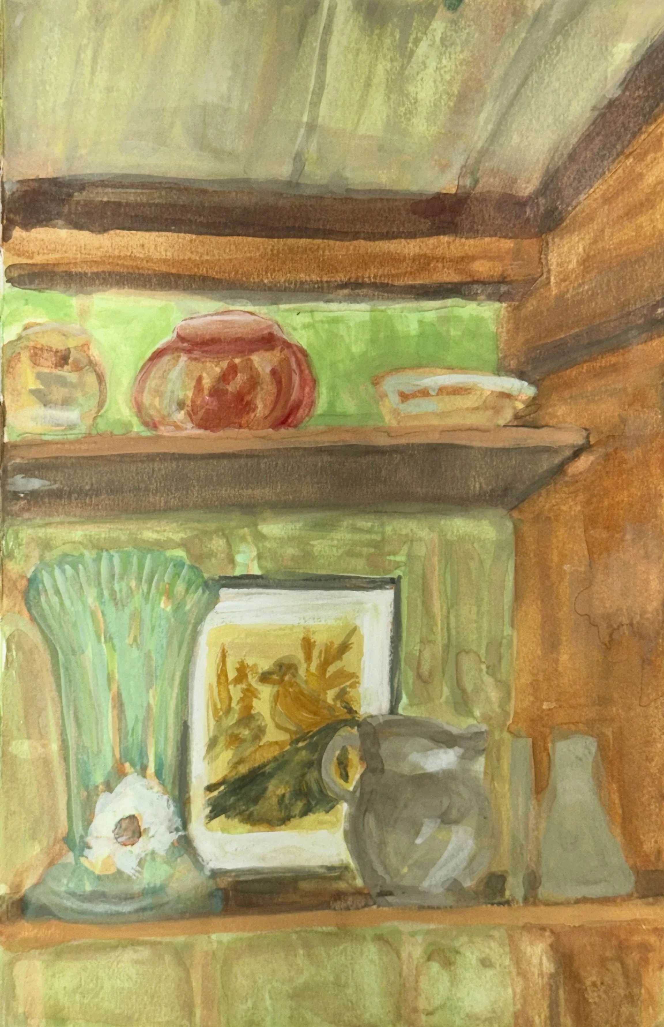 KEEPING ROOM SHELVES, 9 x 6 inches, gouache on Fabriano paper