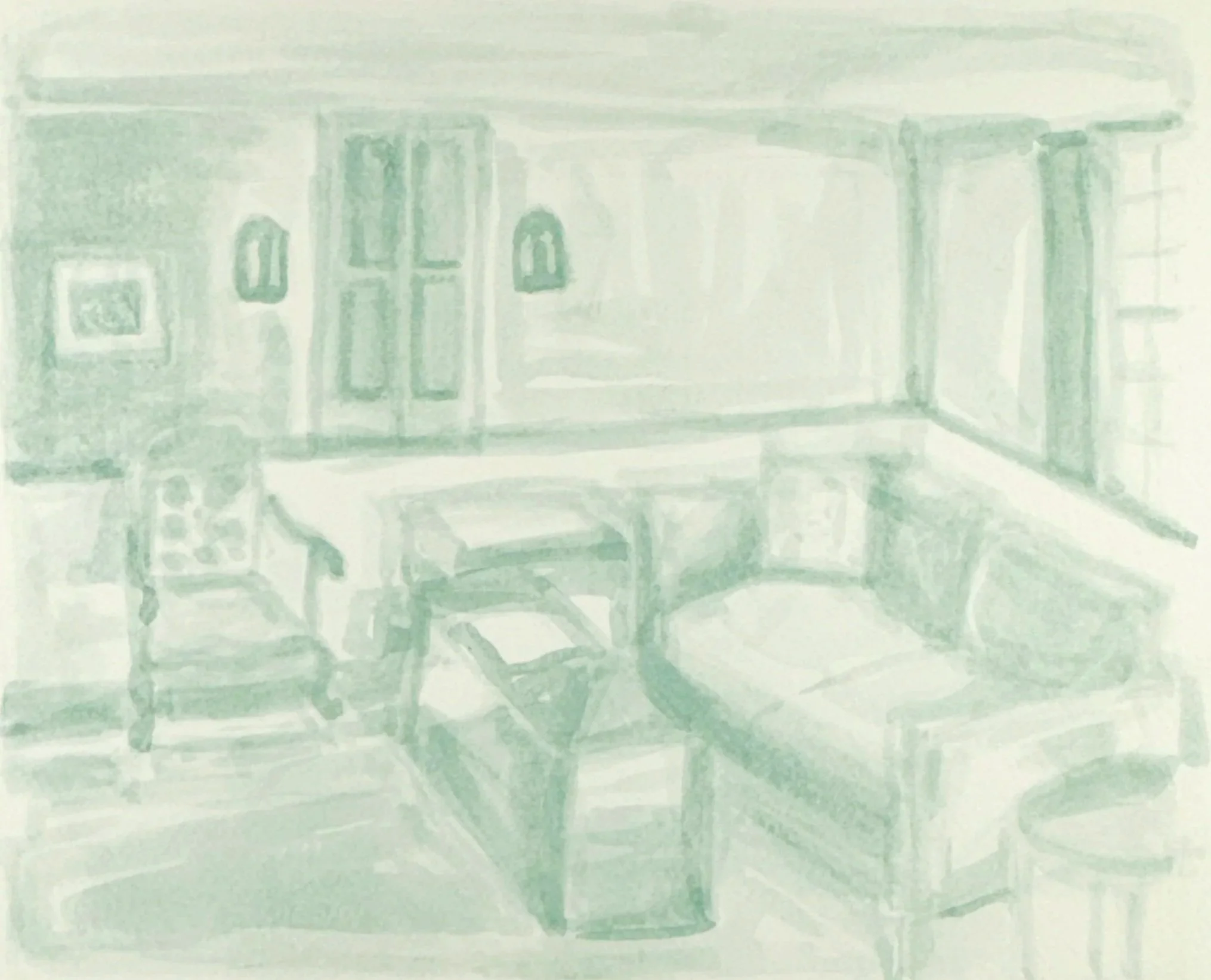 LITTLE LIVING ROOM SCENE, .5 x 8 inches, ink on watercolor paper
