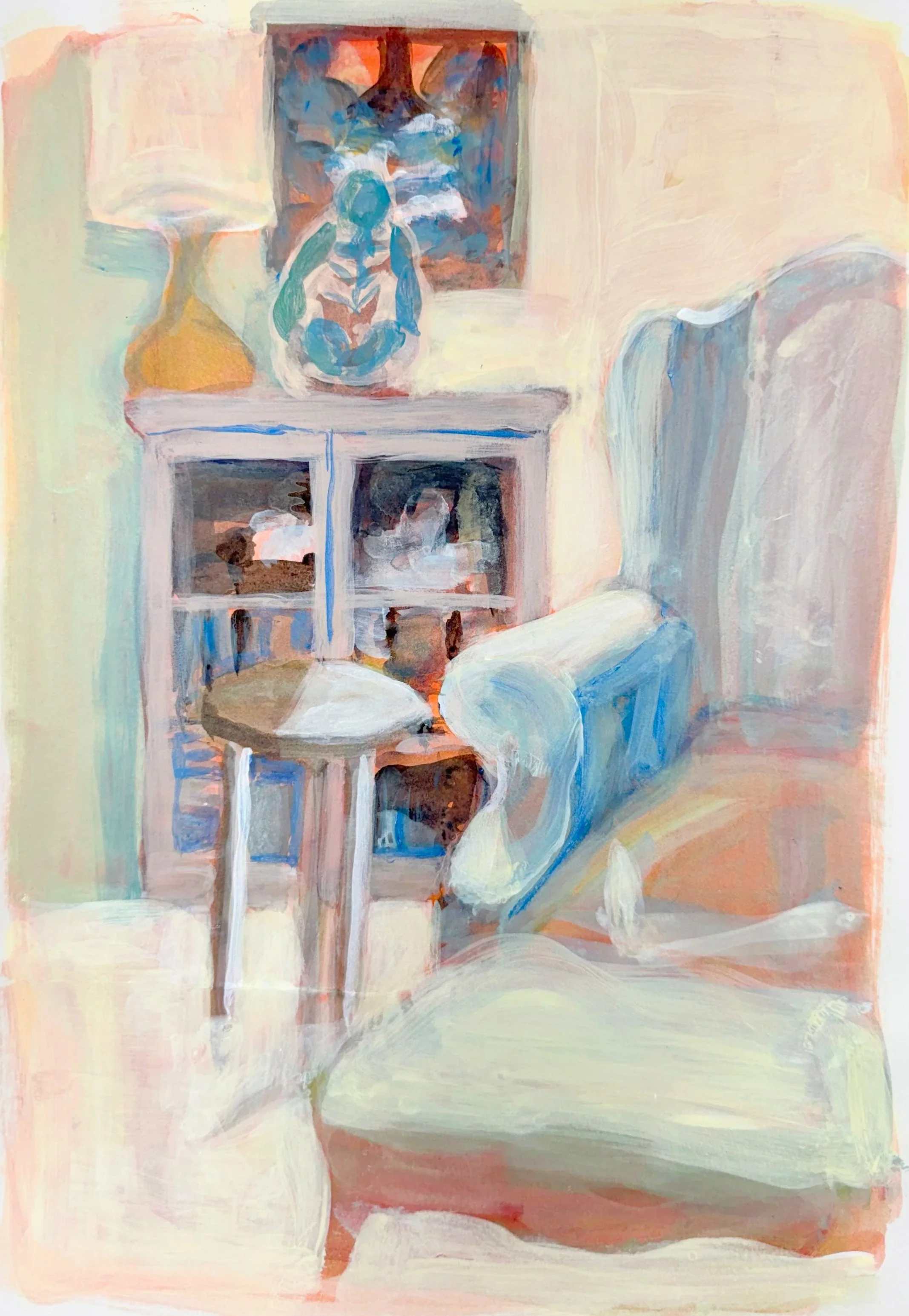 LIVING ROOM SCENE, 13 x 9 inches, gouache on watercolor paper