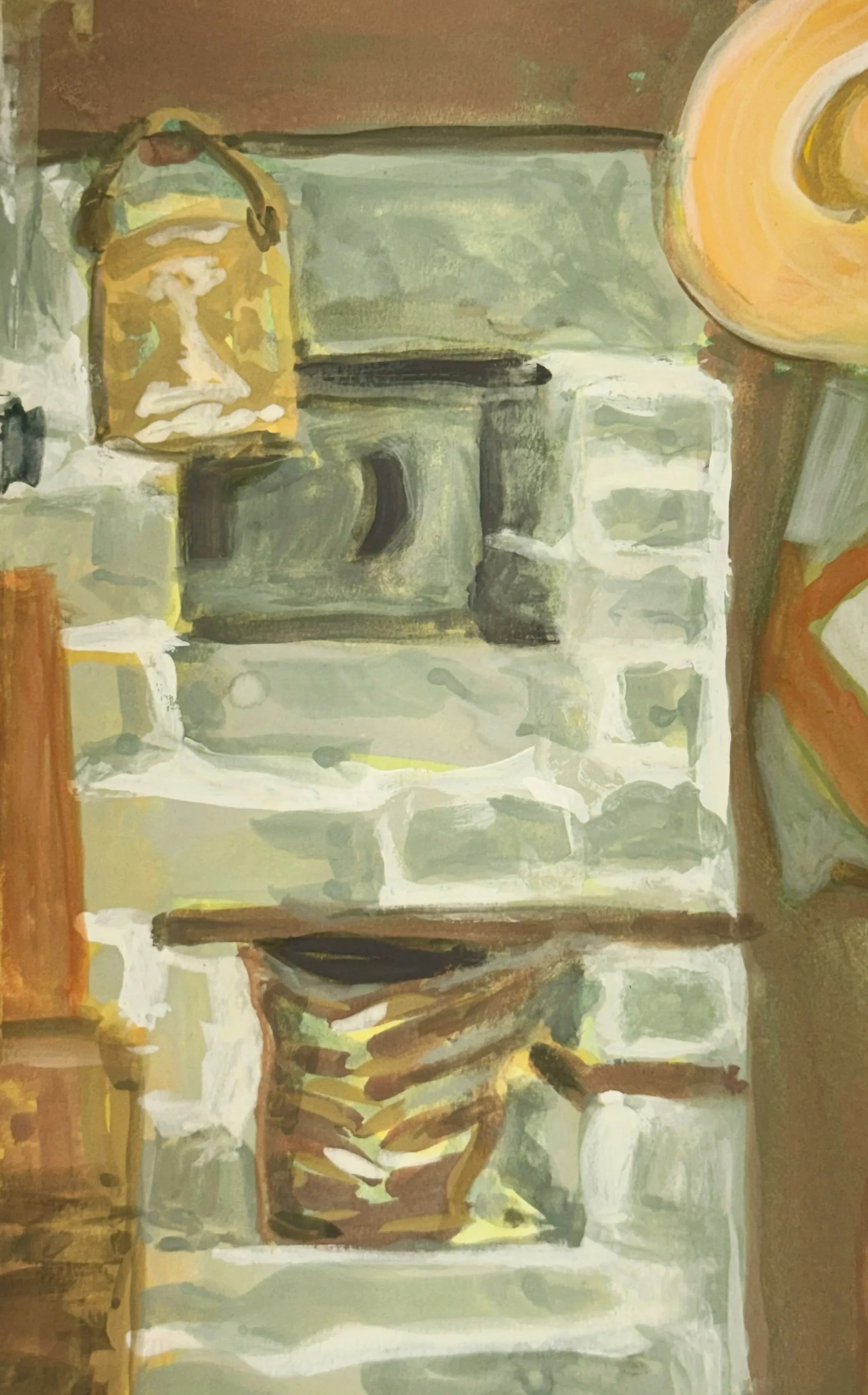 FIREPLACE OVEN, 9 x 6 inches, gouache on Fabriano paper