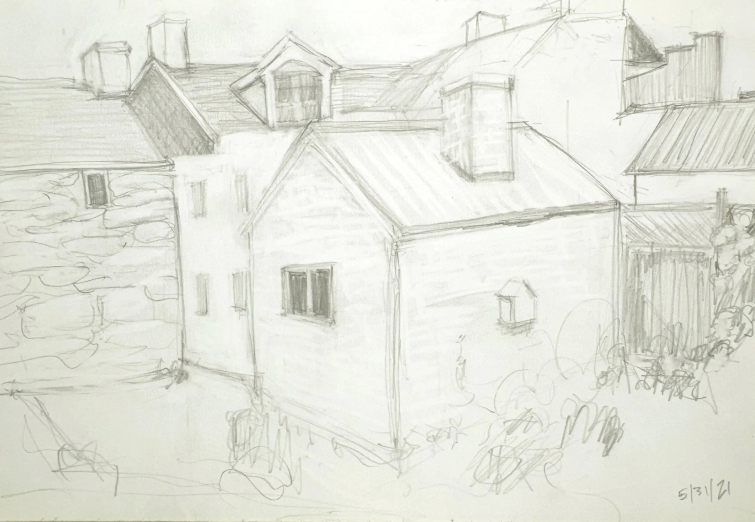 OUTBUILDINGS IN VIRGINIA, 11.75 x 8 inches, pencil on paper