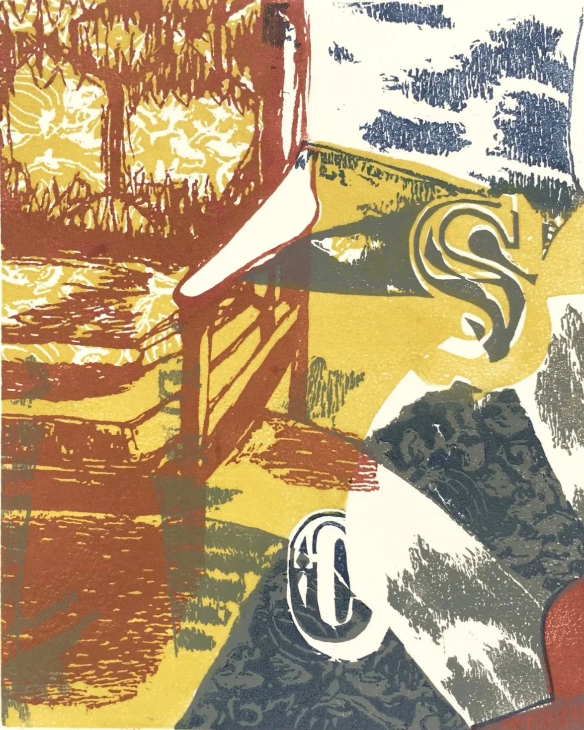 MY PARENT'S CHAIR, 10 x 8 inches, relief ink on linoleum, printed on Arches paper, 1/10
