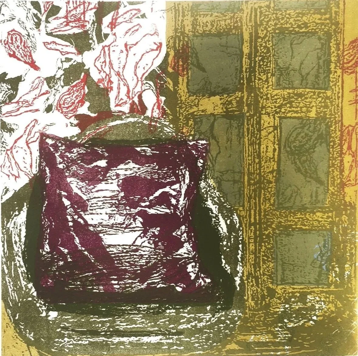 STUDIO CHAIR, 12 x 12 inches, relief ink on linoleum, printed on Arches paper, 1/3