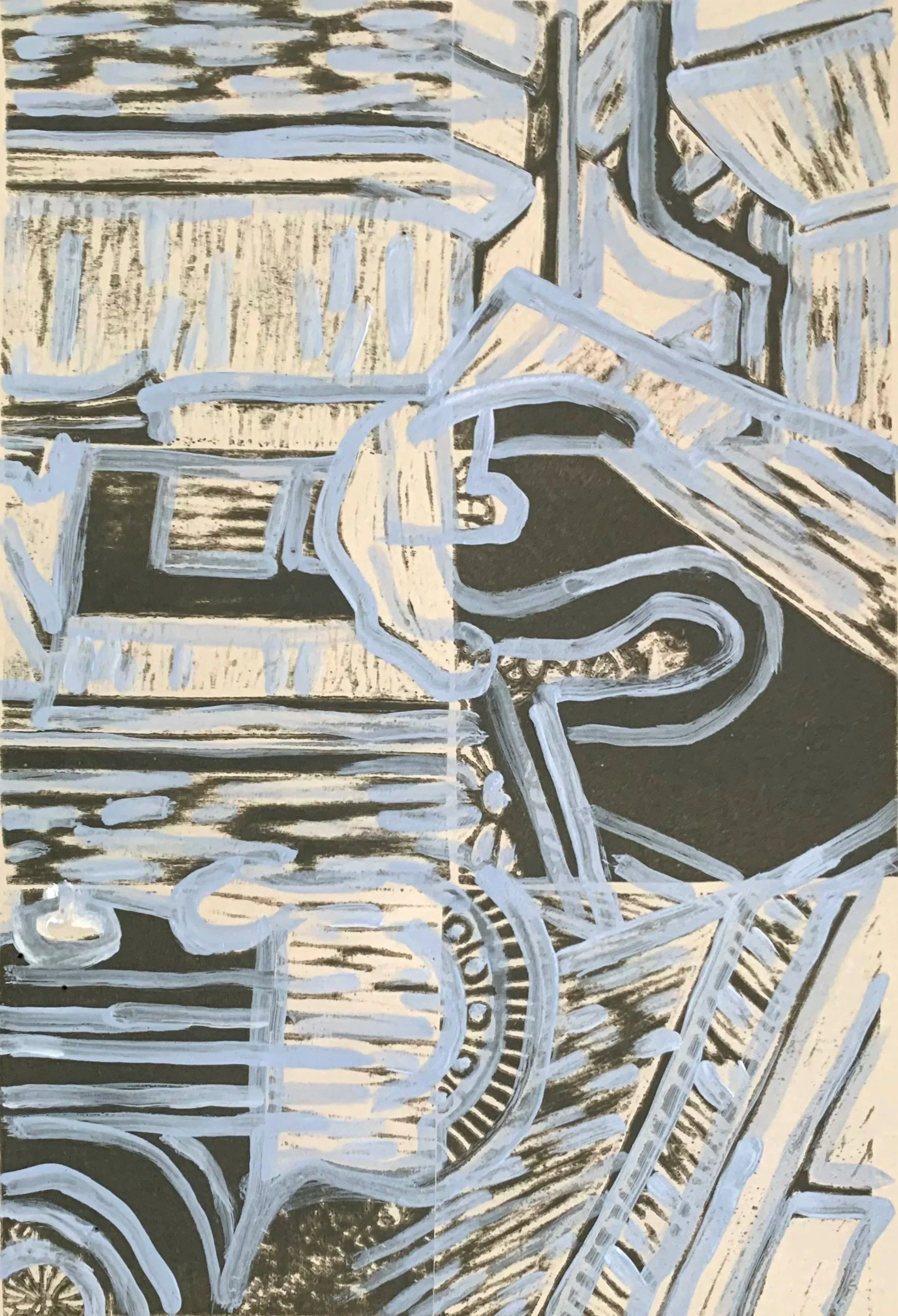 PATTERNING 1, 12 x 8 inches, relief ink on woodblocks with acrylic paint, printed on Arches paper, 1/1