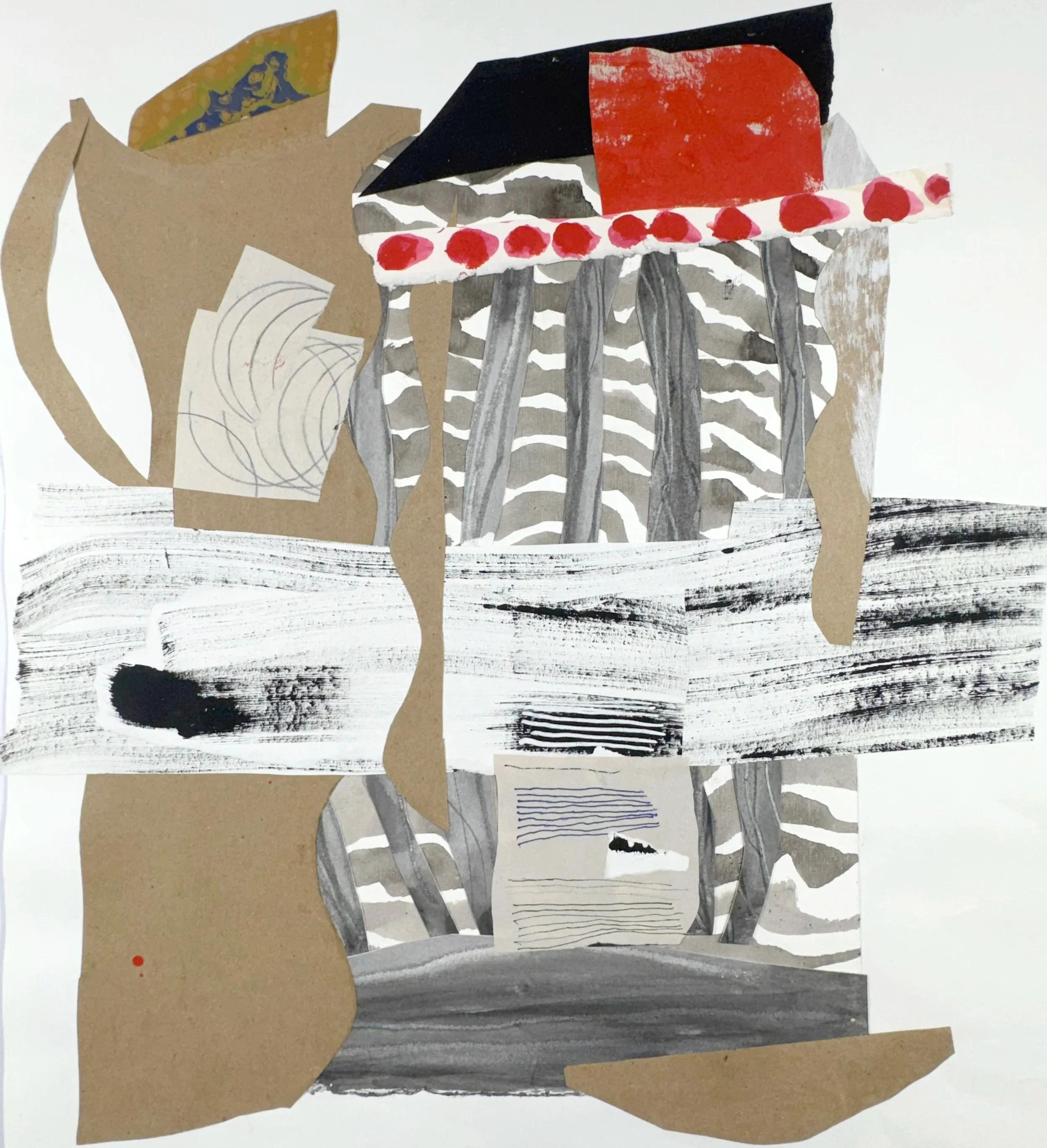 PITCHER SPILLS OVER, 14 x 13 inches, collage & acrylic on paper