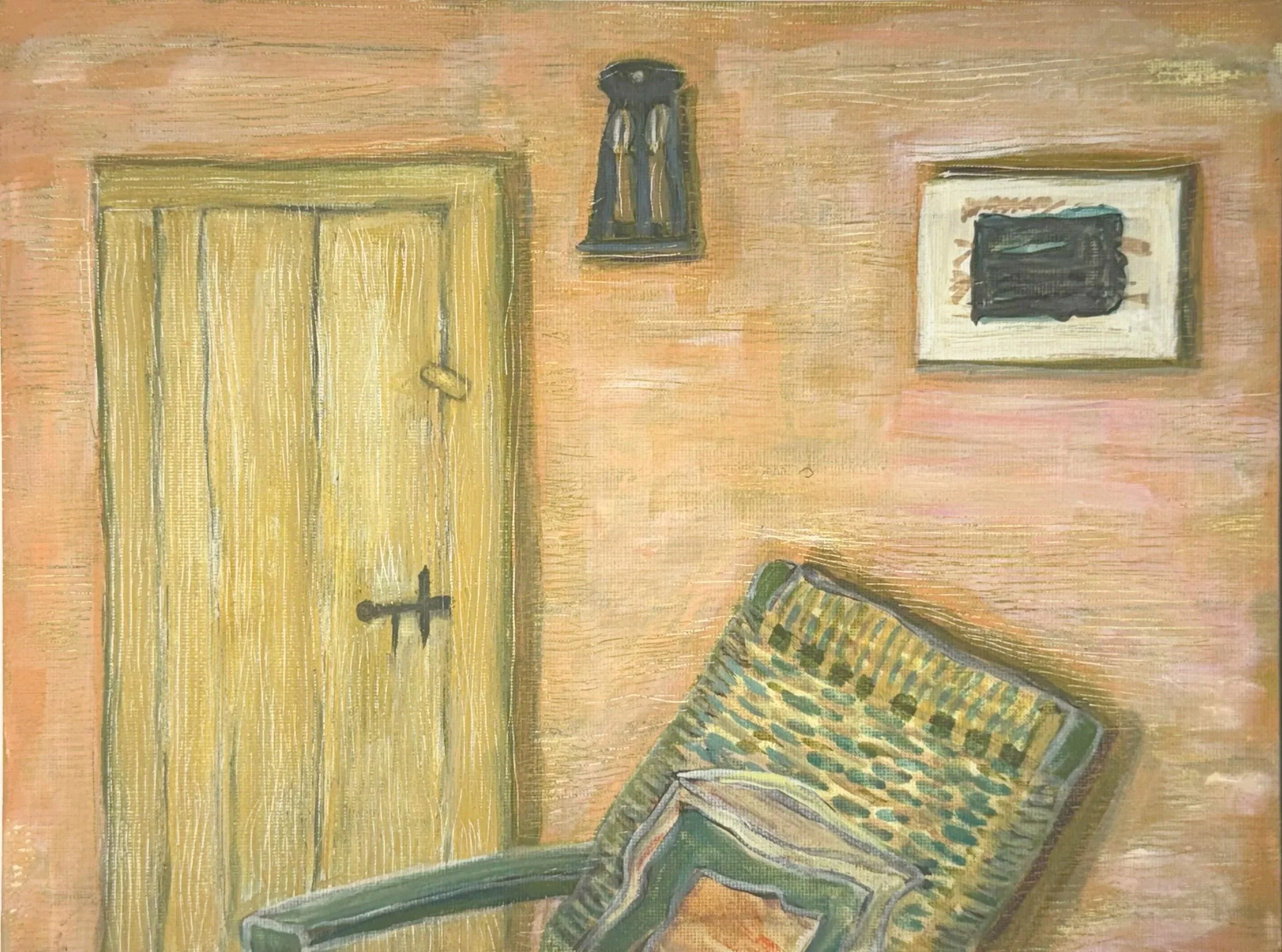 DOOR, CHAIR, PICTURE, 9 x 12 inches, acrylic on canvas panel