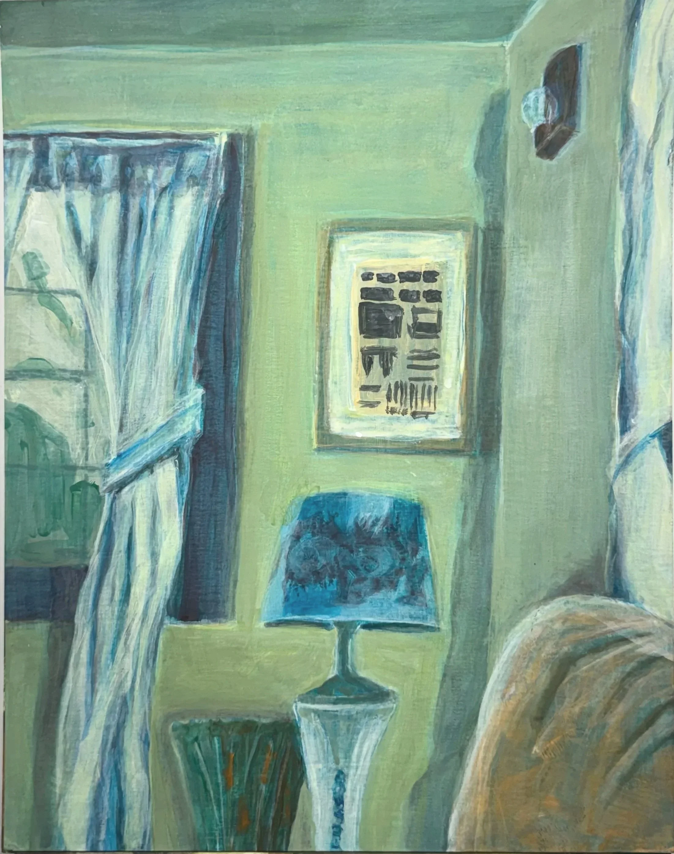 FRONT ROOM BLUE LIGHT, 14 x 11 inches, acrylic on matt board